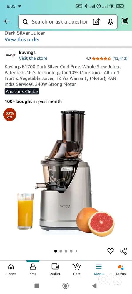 Kuvings cold press juicer- almost new