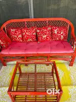 Complete set Balcony 3 seater cane sofa with table and swing chair