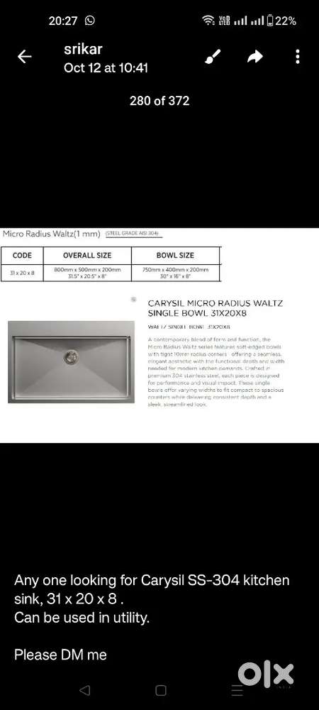 SS304 carysil kitchen sink