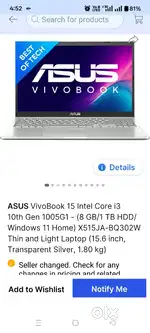 asus vivobook 15 intel i3 10th generation in excellent condition