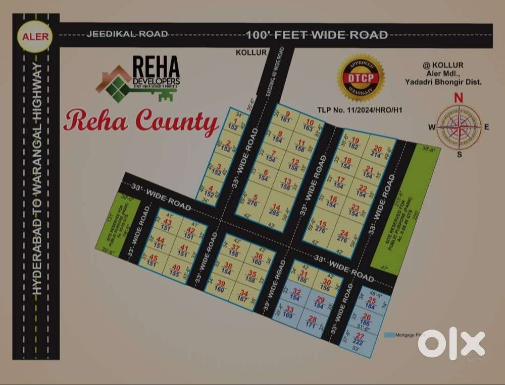 150 sq yd DTCP Approved Plot  Reha County Kollur  15 Lakhs  100 ft