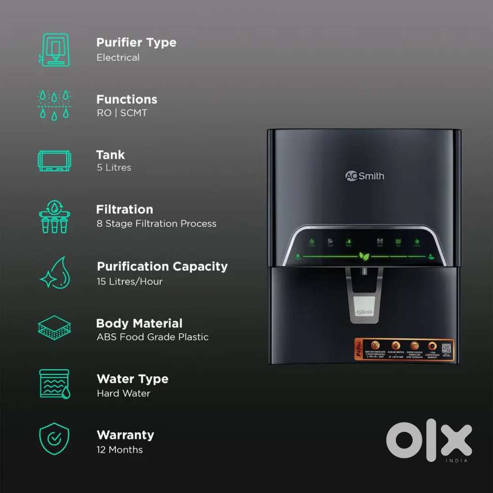 AO Smith ProPlanet P4 Pro 5L RO + SCMT Water Purifier (Black)