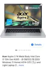 Acer aspire 3 i3 12th gen 8 GB 512 GB SSD