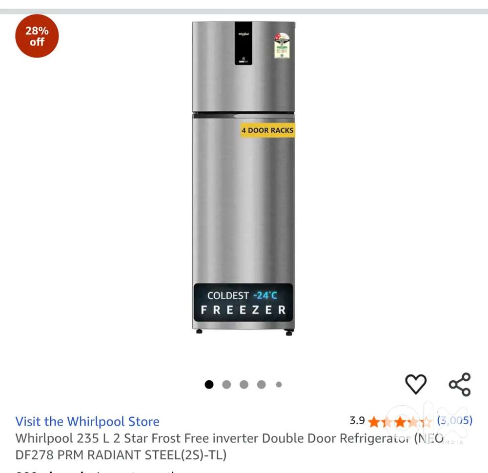 Whirlpool 235 L double door fridge