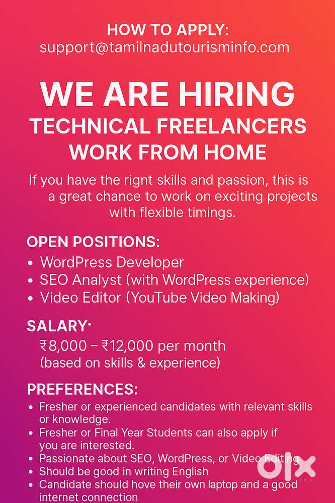 Work From Home Opportunity – SEO Analyst & wordpress developer