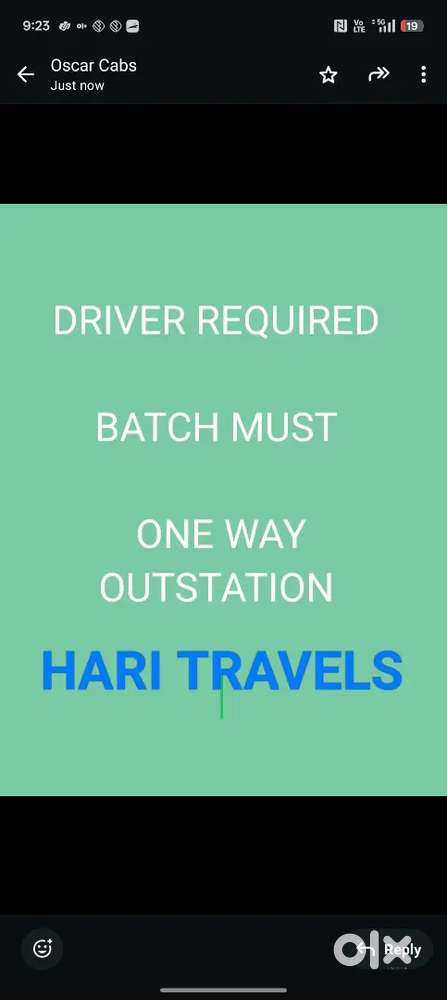 DRIVER REQUIRED FOR T-BOARD CAR ONE WAY , OUTSTATION