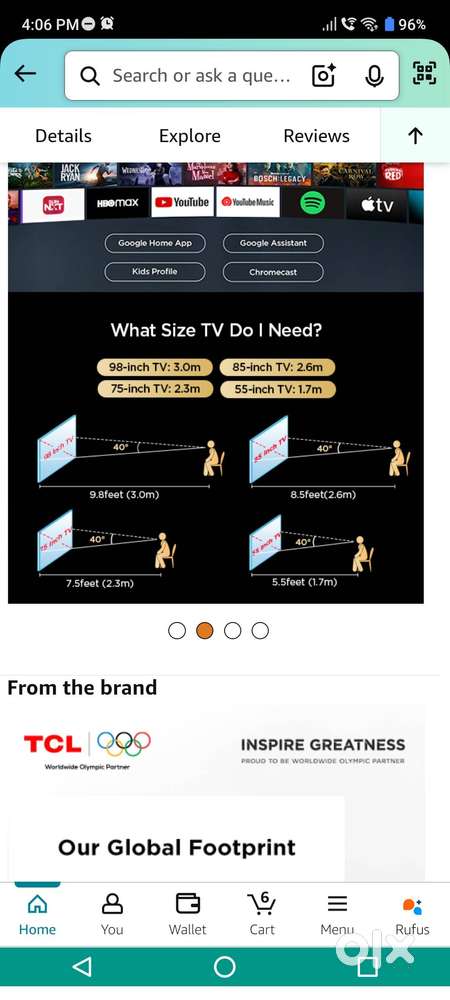 TCL65 Inch QLED TV--Model No: 65C715-5 years oldars old-