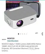 Waztco alpa 19500 lumnes projector with 90 inch screen