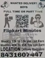 WANTED DELIVERY BOYS FOR FLIKART MINUTES