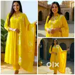 Women’s S Stylish Embroidered Kurti With Pant and Dupatta Set