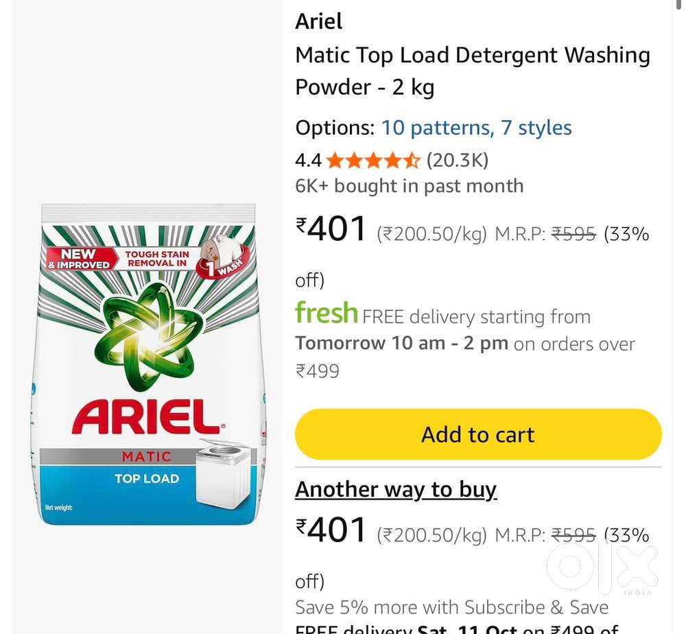 Ariel top front load detergent powder two kg