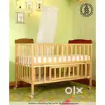 Babyhug Hamilton Wooden Cot with Mosquito Net along with Baby Mattress