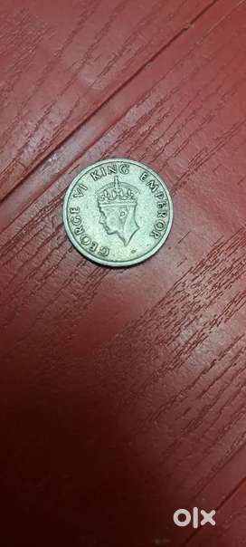 Old rare coin from 1947  quarter rupee at george 6 king emperor's time