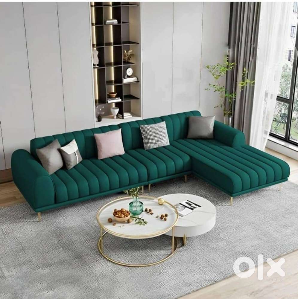 luxurious corner sofa set with 2 puffy and tea table