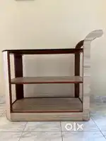 Wooden Glass Top Trolley with wheels
