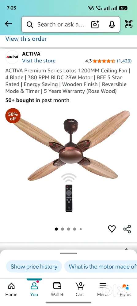 ACTIVA Premium Series Lotus 1200MM Ceiling Fan