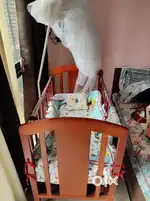 A wooden baby crib