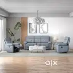 Leatherette 3+1+1R Seater Reclining Sofa in Smoke Grey