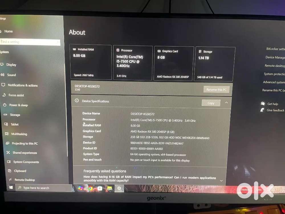 I5 7 generation full gaming pc set-up