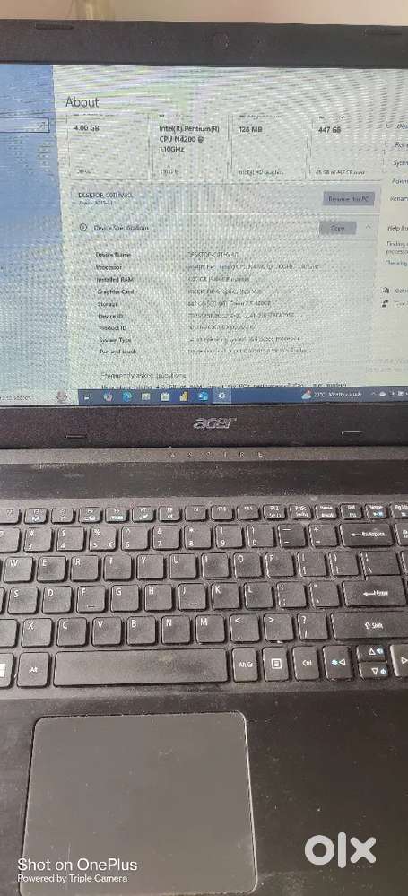 Acer aspire selling. 4gb ram. With ssd480 GB. Price 5500rs. Negotiable