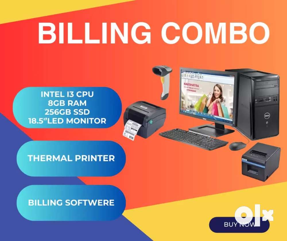 Intel i3 cpu with billing software, thermal printer combo