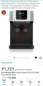 AO Smith UV UF Hot and Normal Water purifier(pre filter included)