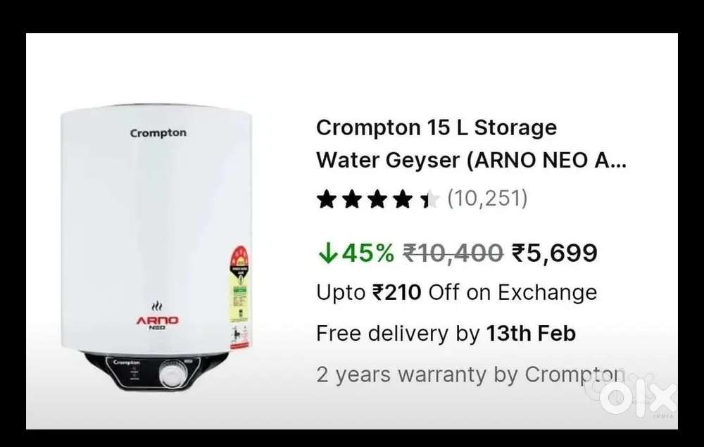 Crompton water heater 15ltr