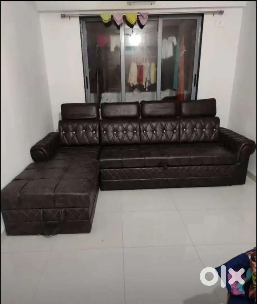Sofa cum bed with lounger with storage