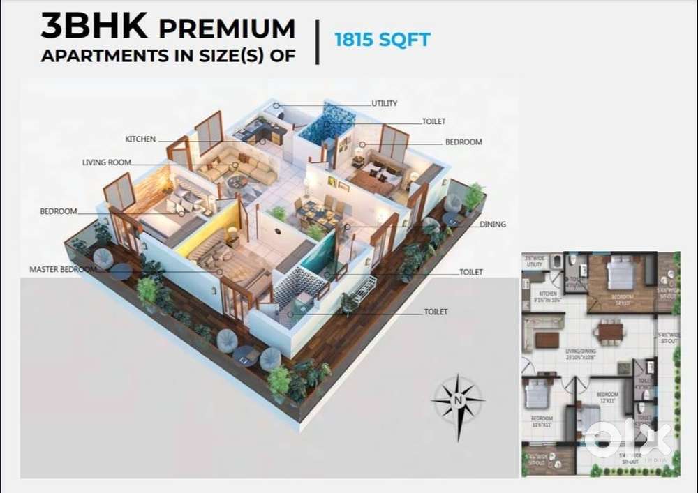 3bhk Premium New and Ready to occupy Flat for sale, Mokila, HYDr Sale