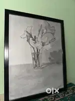 Pencil shading of a glass of flowers and is shadow