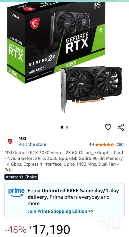 Msi rtx 3050 6gb graphics card(only ten days used)