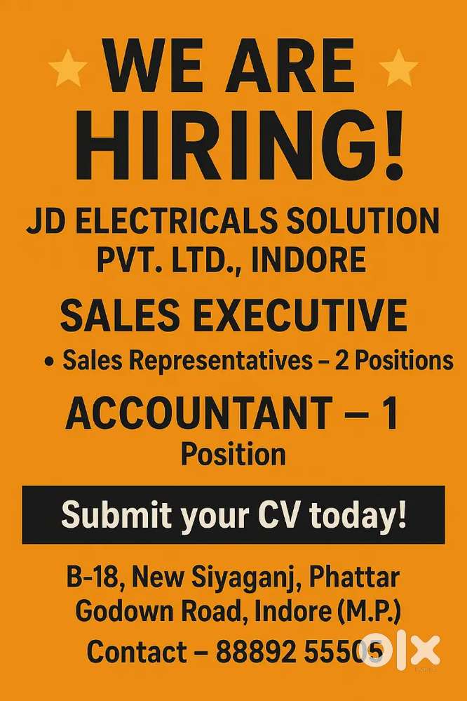 REQUIRED SALES PERSON FOR INDORE AND SURROUNDINGS