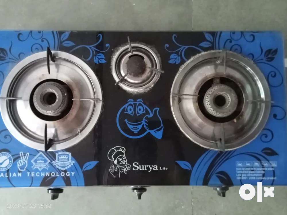 Surya Top 3 Burner Automatic Gas Stove Glass Toughened