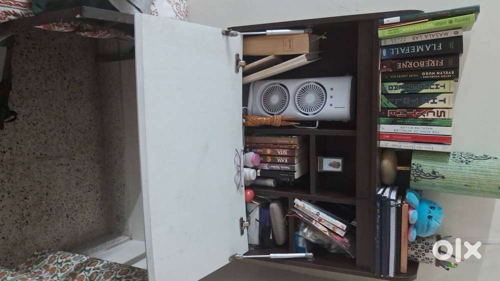 Pepperfry Wall-Mounted Foldable Study/Work Table with shelves + chair