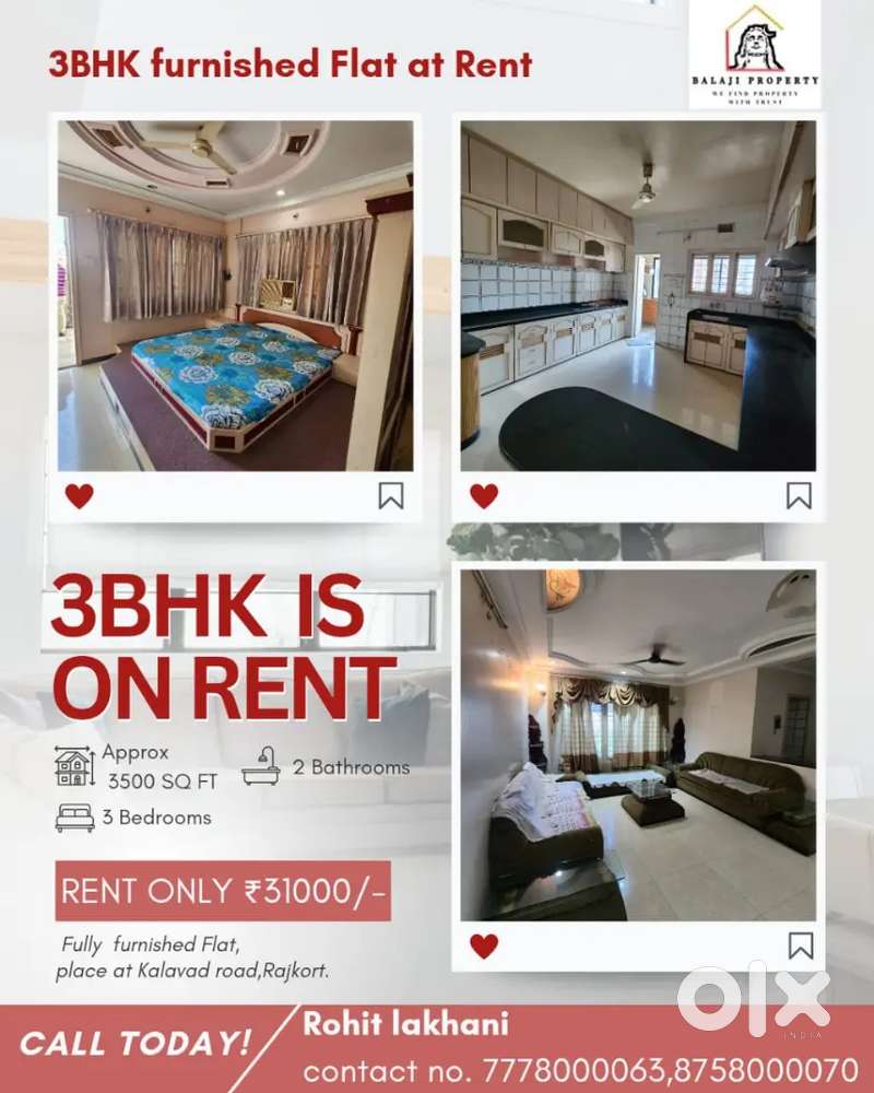 3 bhk full luxury flat rent