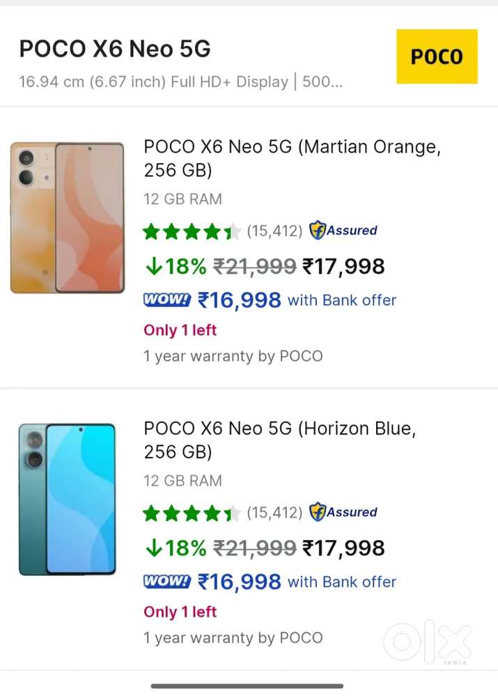 Poco x6 neo 5G 12 + 256gb