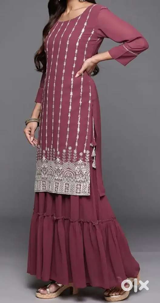 Georgette Women Embroidered Sharara Set (L) with Dupatta (used 1 time)