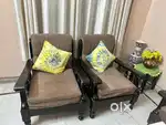Wooden Sofa Set (3+1+1) with Cushions – Good Condition