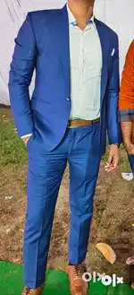 3 Pc Royal Blue Slim Fit Suit/Coat Pant For Men