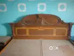Dubble bed with side table.   Made by carpenter in our house