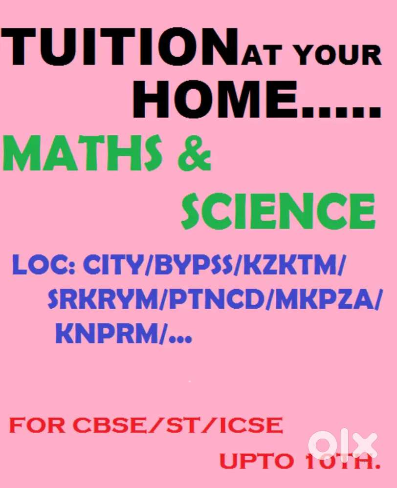 Maths & Science Tuition at UR Flat/Home