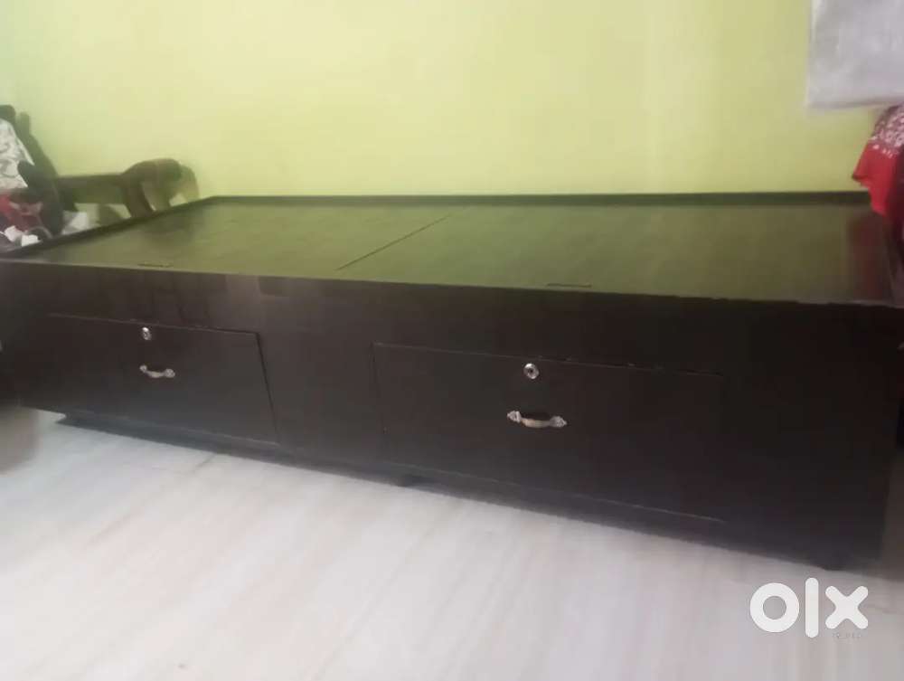 .1) computer Long shelf wooden table. (2) Diwan (wooden Bed).