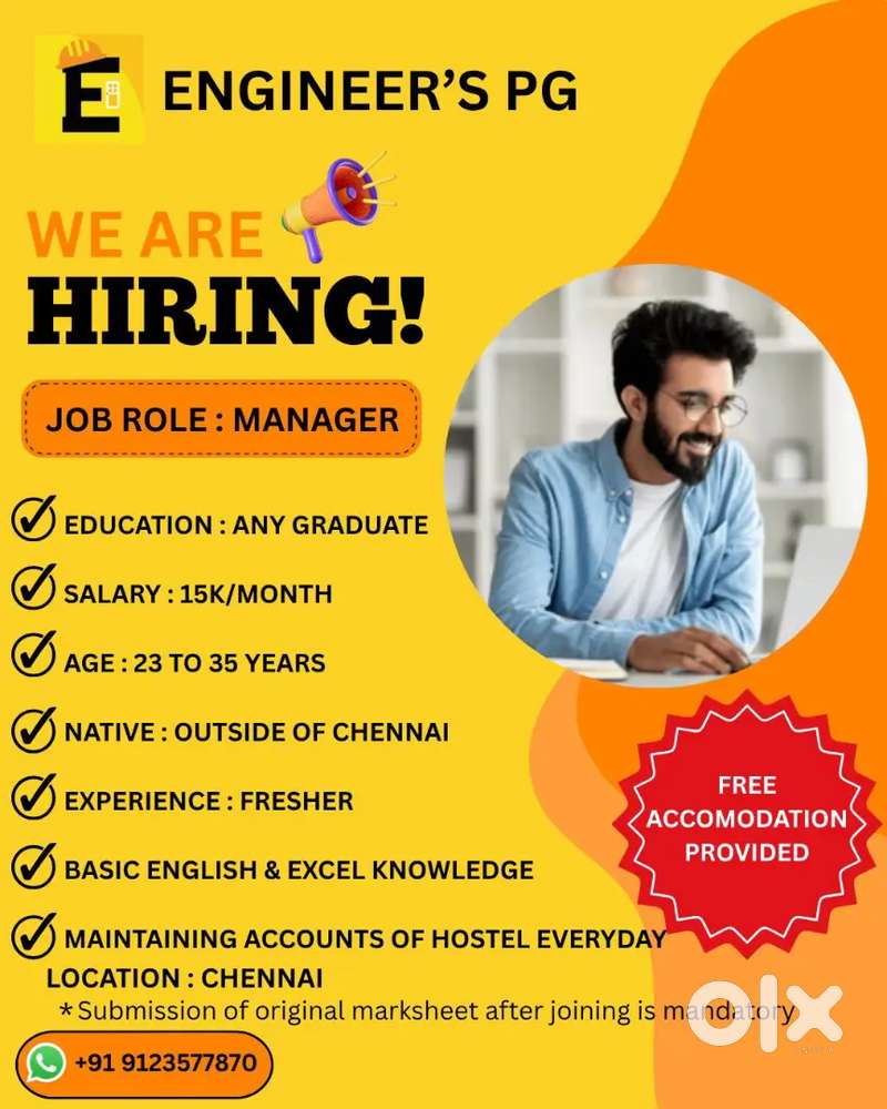 Manager for Hostel (Male Candidates Only)