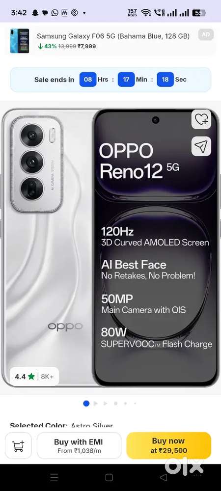 3 moths warranty oppo reno 12  8/256 all available