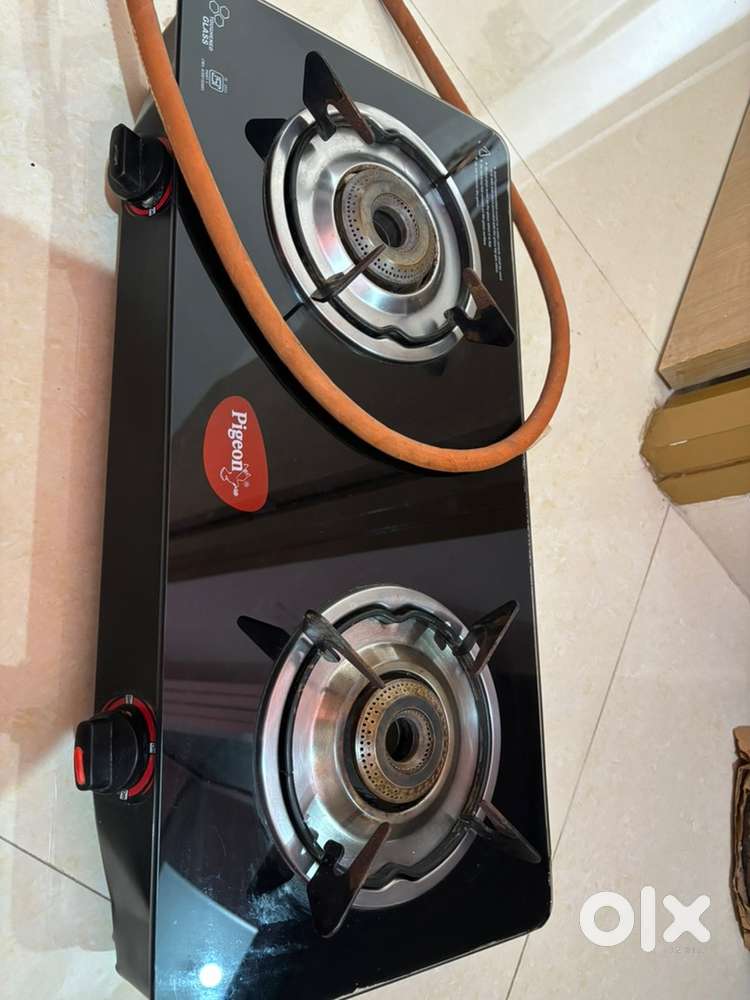 Branded Glass top teo burner gas stove with regulator and gas pipe