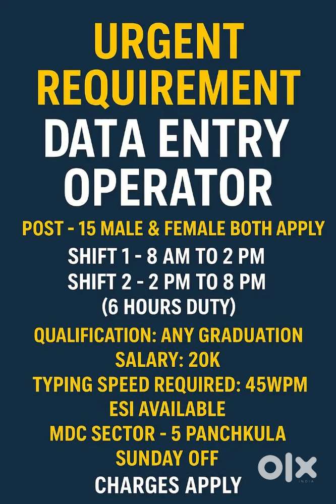 Required Data Entry Operator in Panchkula USA based company