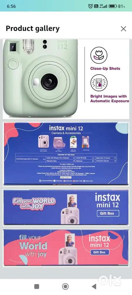 Instax Mini 12 Gift box with 10 shots (Green colour)