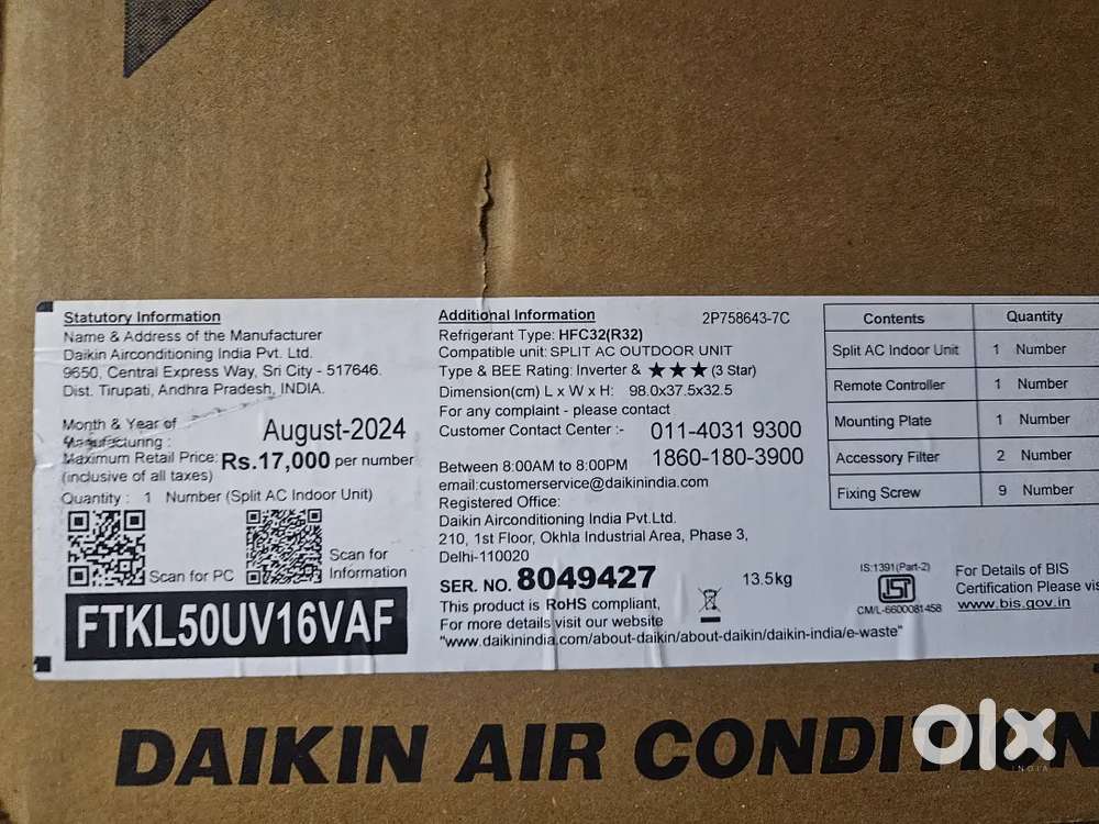 Daikin 1.5 Ton and 2 Ton Split AC
