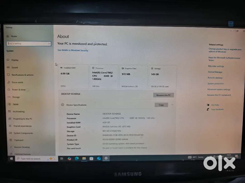 PC computer with monitor and cpu. Windows 10