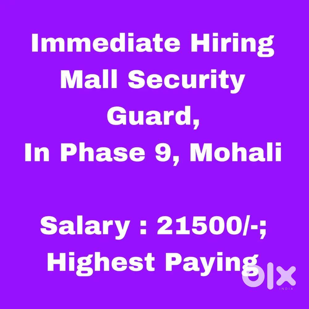 Mall Security Guard, Chandigarh, High Salary